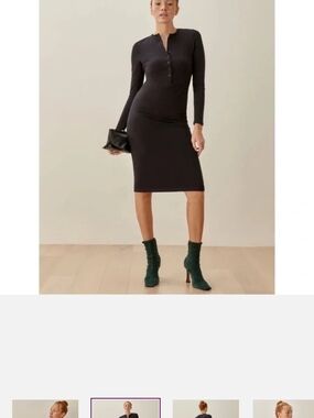 Reformation Black Henley Button-Front Dress